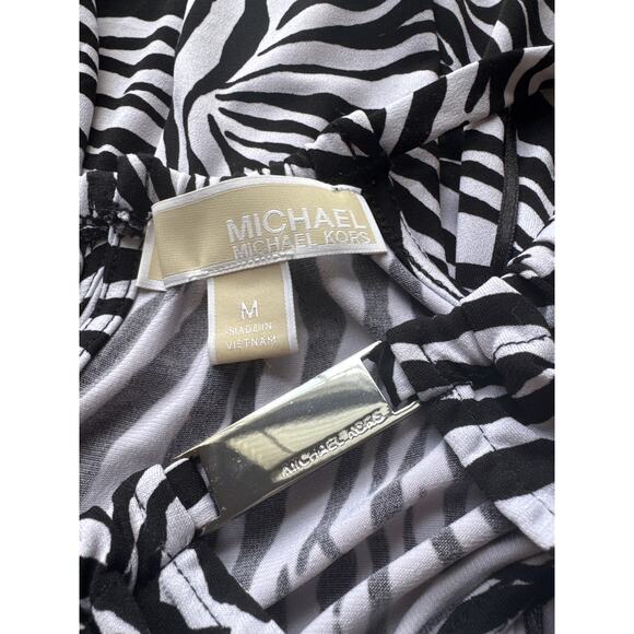 Michael Kors Women's M Zebra Print White Black Blouse Sleeveless Halter Top - Picture 3 of 6